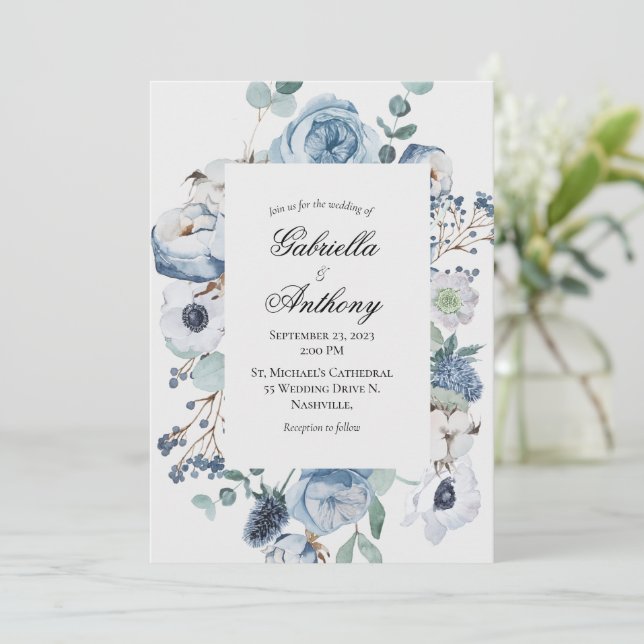Invitation Mariage d'aquarelle bleu (Debout devant)