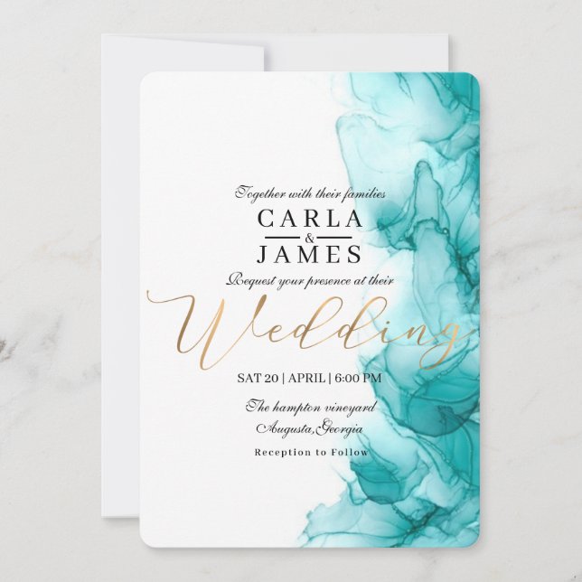 Invitation Mariage d'aquarelle bleu Airy moderne (Devant)