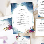 Invitation Mariage d'aquarelle bleu céleste, violet et Turquo<br><div class="desc">Elégante et unique Faire-part de mariage à thème céleste avec de belles taches d'aquarelle céleste coulant sur la partie supérieure avec des étoiles somptueuses et des détails floraux exquis du coin droit. Capacité d'avoir "ensemble avec leurs parents ou leur famille" libellé ou de le changer pour "avec une grande joie...</div>