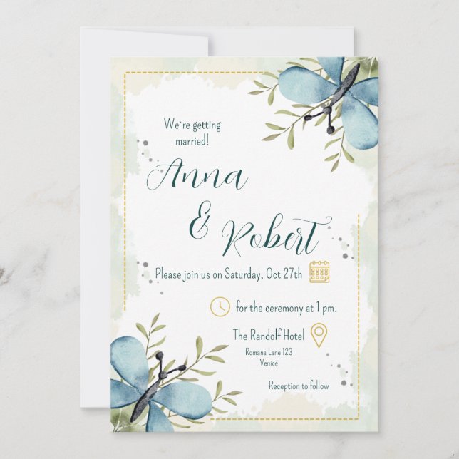 Invitation Mariage d'aquarelle Bleu clair (Devant)