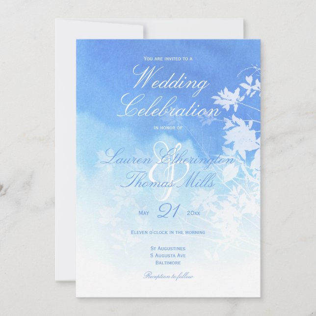 Invitation Mariage d'aquarelle bleu délicat (Devant)