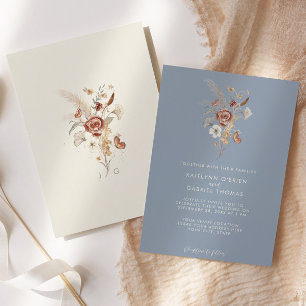 Invitation Mariage d'aquarelle bleu-dusty Fleur sauvage