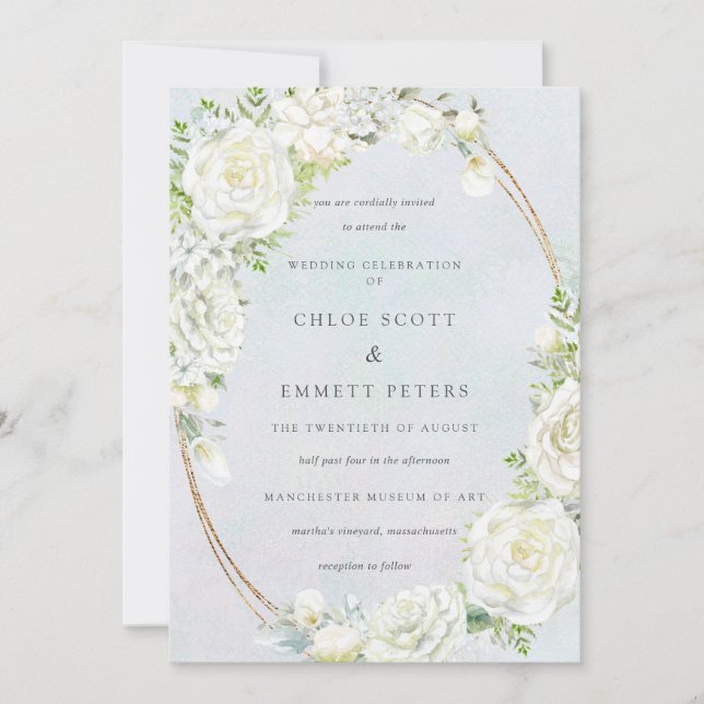 Invitation Mariage d'aquarelle bleu floral blanc (Devant)