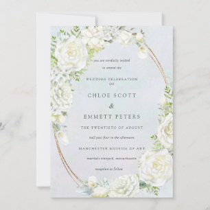 Invitation Mariage d'aquarelle bleu floral blanc