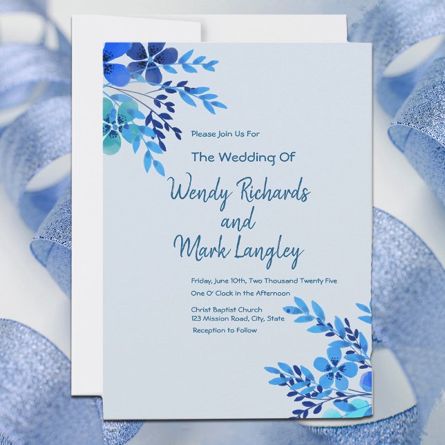 Invitation Mariage d'aquarelle bleu foncé (Créateur téléchargé)