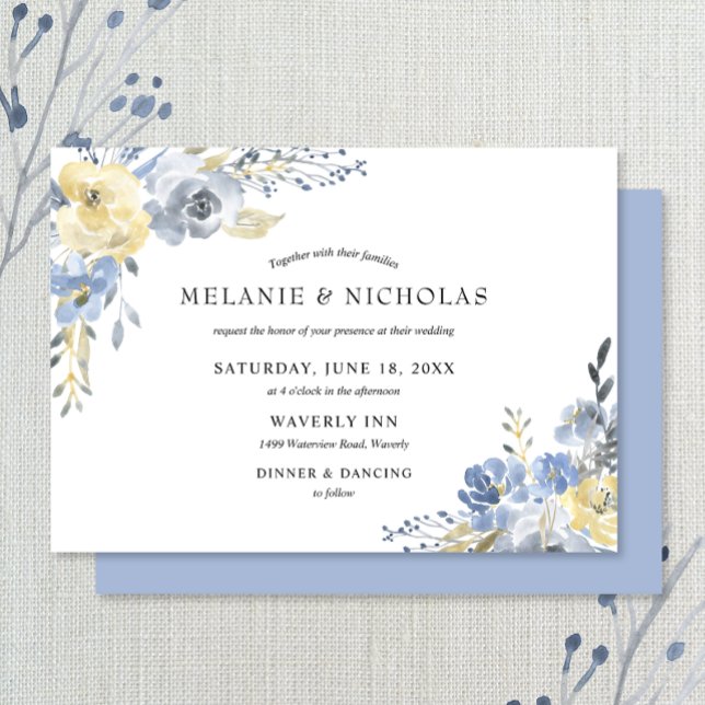 Invitation Mariage d'aquarelle bleu foncé (Créateur téléchargé)