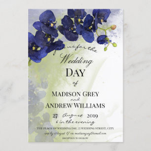 Invitation Mariage d'aquarelle bleu foncé orchidée