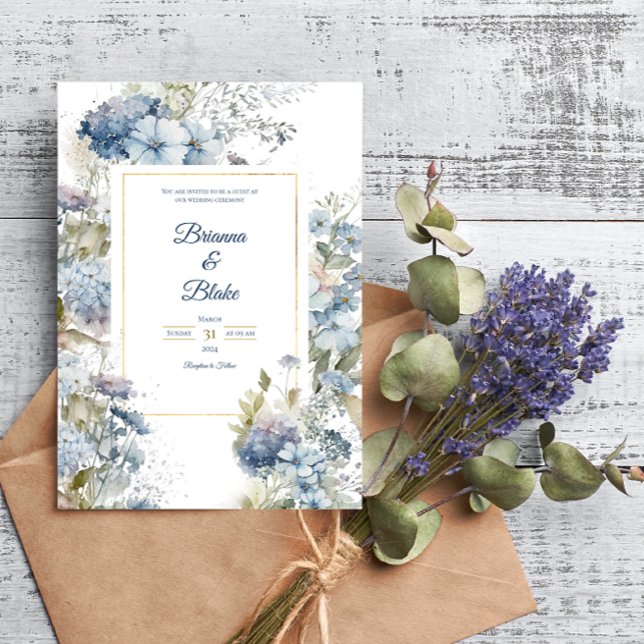 Invitation Mariage d'aquarelle bleu lavande romantique (Créateur téléchargé)
