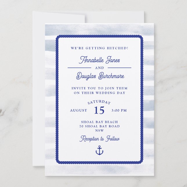 Invitation Mariage d'aquarelle bleu marine (Devant)