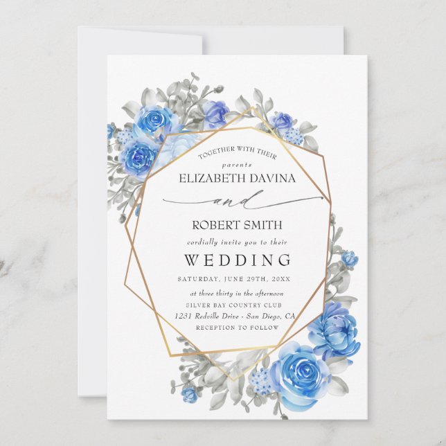 Invitation Mariage d'aquarelle bleu marine (Devant)