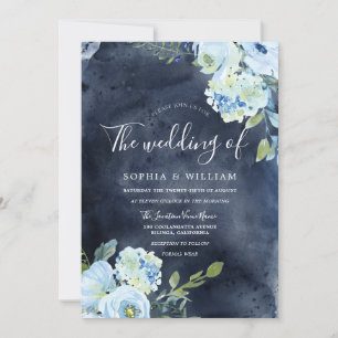 Invitation Mariage d'aquarelle bleu marine et ciel
