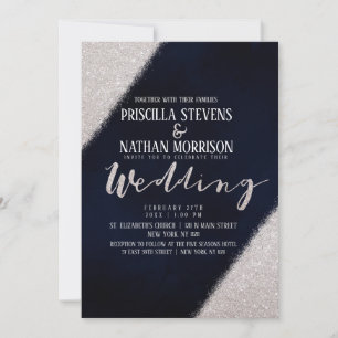 Invitation Mariage d'aquarelle bleu marine Parties scintillan