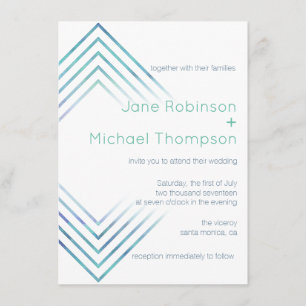 Invitation Mariage d'aquarelle bleu moderne géométrique