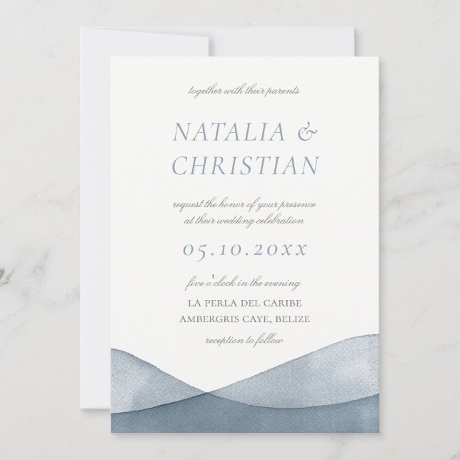 Invitation Mariage d'aquarelle bleu plongé (Devant)