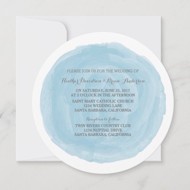Invitation Mariage d'aquarelle bleu ronde (Devant)