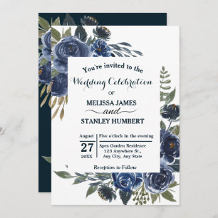 Invitation Mariage d'aquarelle bleu rustique Eucalyptus