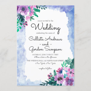 Invitation Mariage d'aquarelle bleu violet