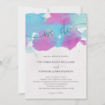 Invitation Mariage d'aquarelle bleu violet des rêves vifs<br><div class="desc">Cette belle faire-part de mariage présente une aquarelle éthérée peinte à la main en bleu,  violet et turquoise / vert menthe.</div>