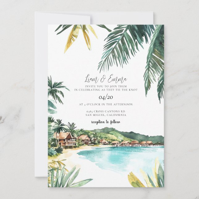 Invitation Mariage d'aquarelle Bora Bora (Devant)