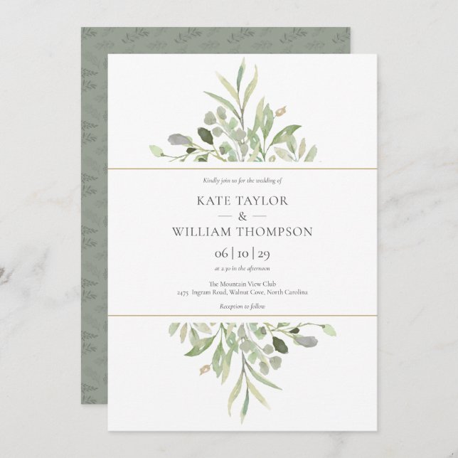 Invitation Mariage d'aquarelle Botanique Eucalyptus Greenery (Devant / Derrière)