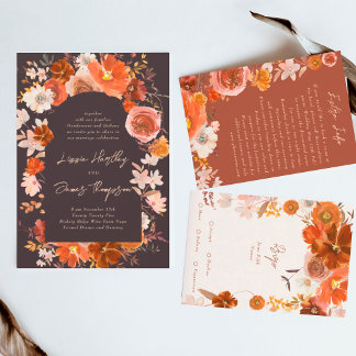 Invitation Mariage d'aquarelle botanique orange de minuit