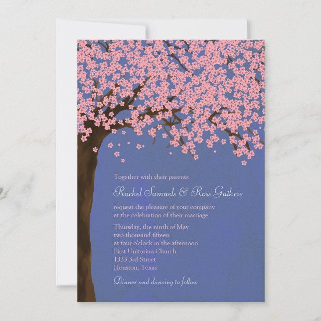 Invitation Mariage d'aquarelle Cherry Blossom / Sakura (Nuit) (Devant)