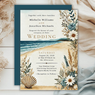 Invitation Mariage d'aquarelle Coastal Chic Beach