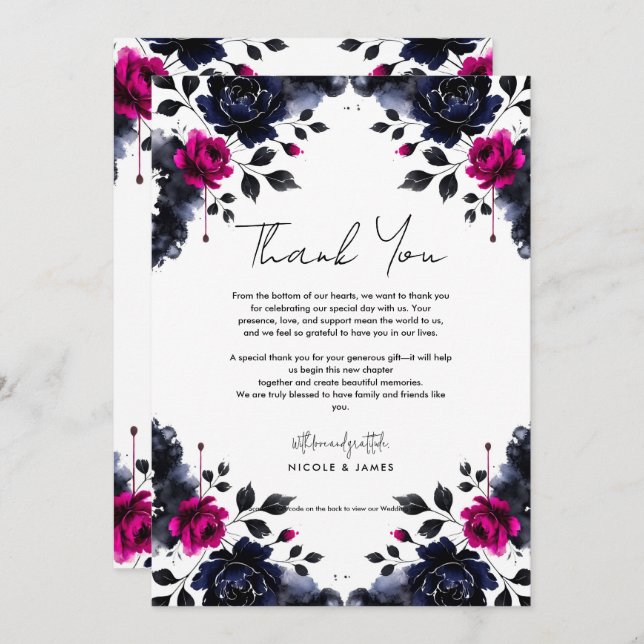 Invitation Mariage d'aquarelle couleur rose et bleu épais (Devant / Derrière)