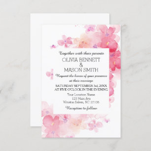 Invitation Mariage d'aquarelle couleur rouge et rose