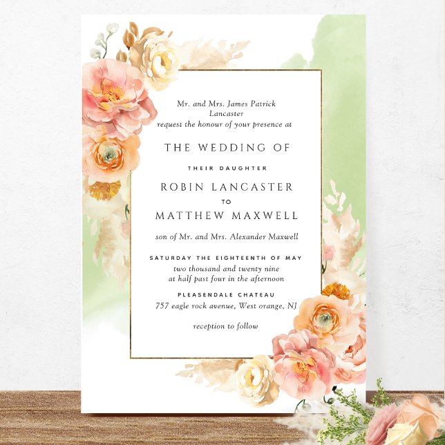 Invitation Mariage d'aquarelle couleur verte et florale de la (Créateur téléchargé)