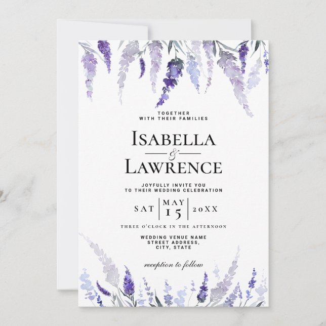 Invitation Mariage d'aquarelle couleur violet duvet (Devant)