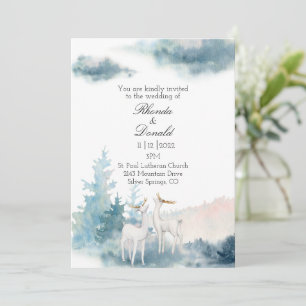 Invitation Mariage d'aquarelle de cerfs et d'arbres d'hiver