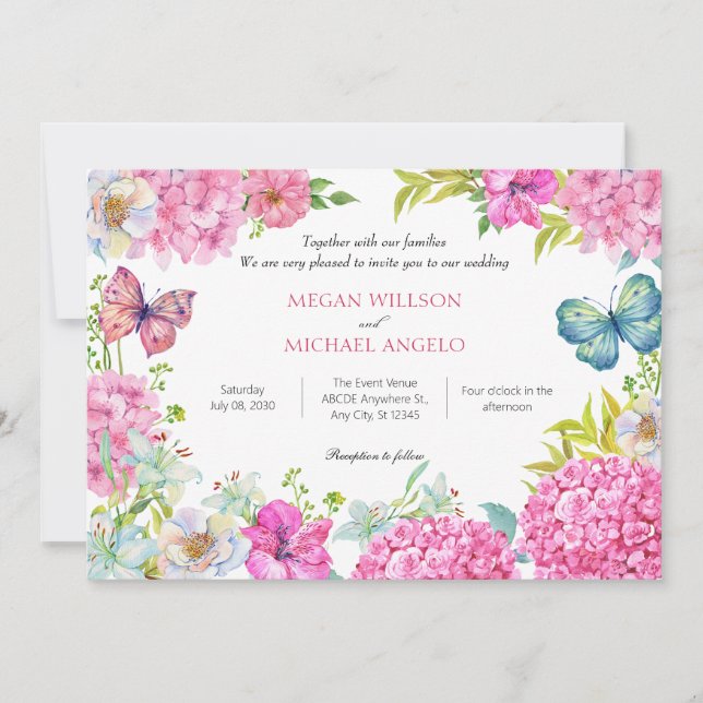 Invitation Mariage d'aquarelle de fleurs roses (Devant)