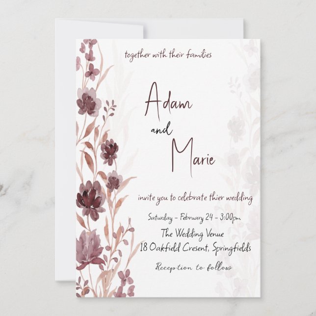Invitation mariage d'aquarelle de fleurs vintages (Devant)