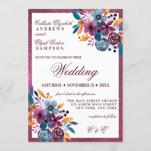 Invitation Mariage d'aquarelle de la marine bourguignonne