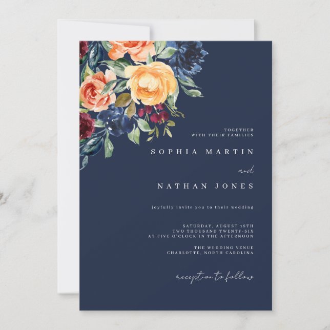 Invitation Mariage d'aquarelle de la marine d'automne de Bour (Devant)