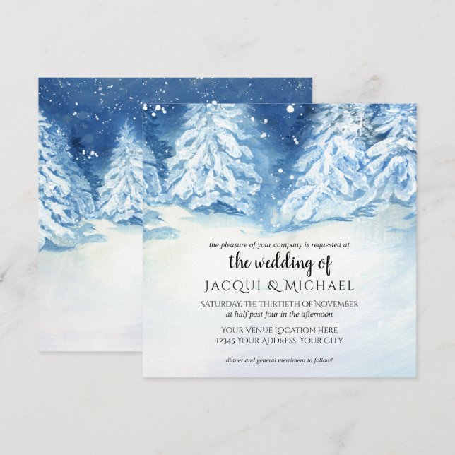 Invitation Mariage d'aquarelle de l'arbre de neige sauvage |  (Devant / Derrière)