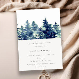 Invitation Mariage d'aquarelle de neige de la forêt de pins d