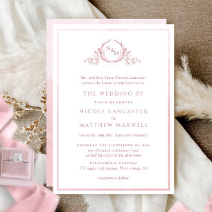 Invitation Mariage d'aquarelle de Rose de monogramme officiel