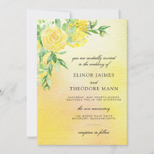 Invitation Mariage d'aquarelle de rose jaune