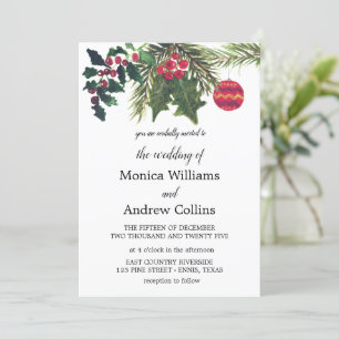 Invitation Mariage d'aquarelle de sapin d'hiver de Noël