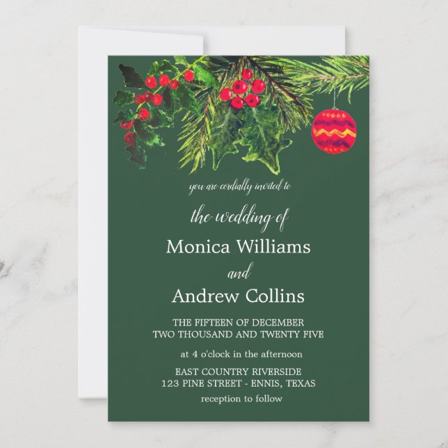 Invitation Mariage d'aquarelle de sapin d'hiver de Noël (Devant)