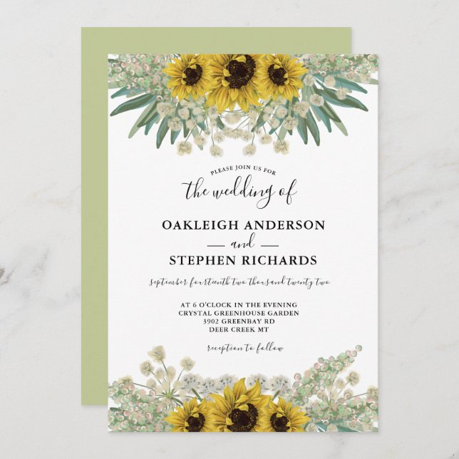 Invitation Mariage d'aquarelle de tournesol rustique botaniqu (Devant / Derrière)