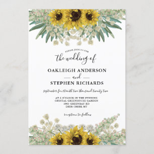 Invitation Mariage d'aquarelle de tournesol rustique botaniqu
