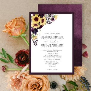 Invitation Mariage d'aquarelle de tournesol violet de prune