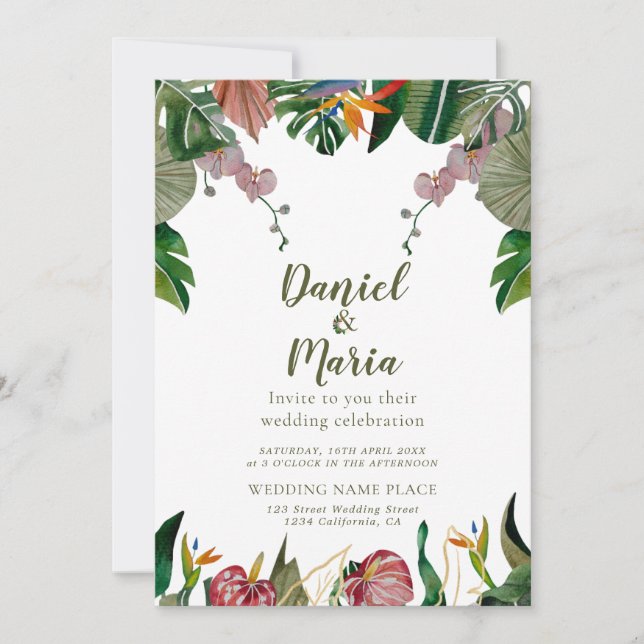 Invitation Mariage d'aquarelle de verdure tropical (Devant)
