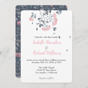 Invitation Mariage d'aquarelle des fleurs rose-gris printanie