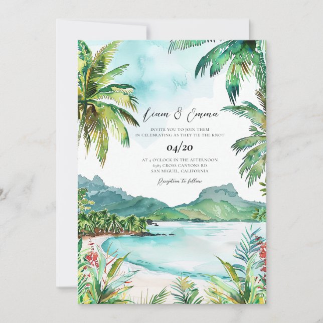 Invitation Mariage d'aquarelle des Seychelles (Devant)