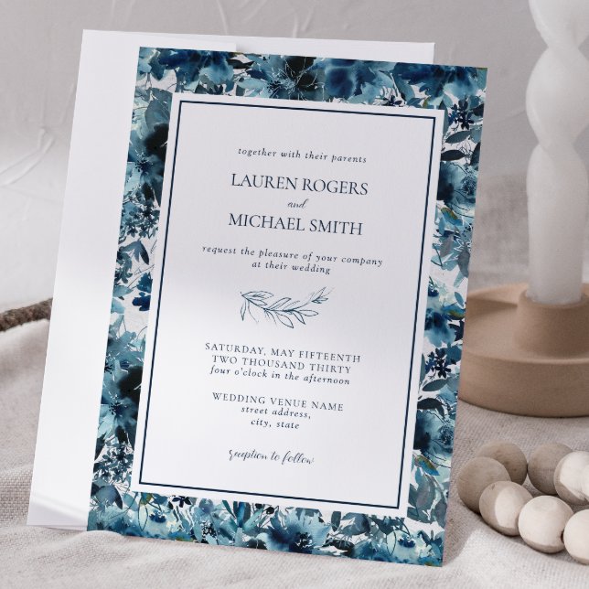 Invitation Mariage d'aquarelle d'hiver bleu moderne (Winter Wedding Invitation)