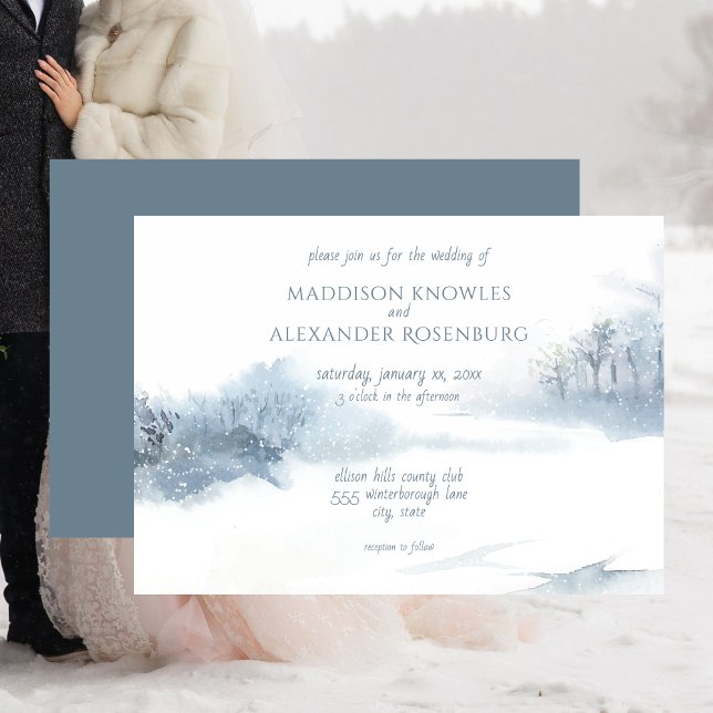 Invitation Mariage d'aquarelle douce bleu et blanc (Blue and White Soft Watercolor Wedding Invitation)